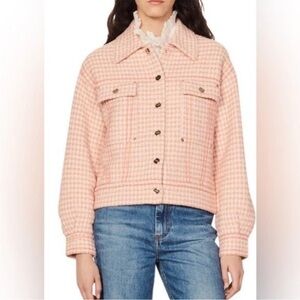 SANDRO Alois Two-tone Houndstooth Jacket In Ecru Pink Size 2